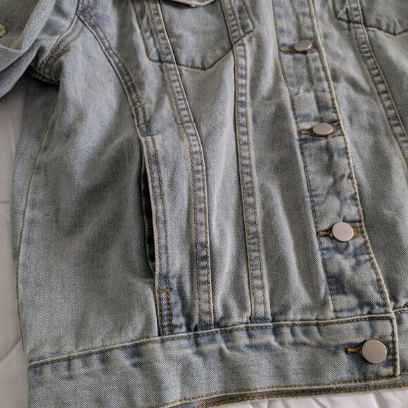 Savanna Jane Jean Jacket Women's Large Distressed Embroidered Pink Stars Sequins - Picture 13 of 16